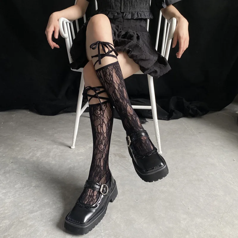 chaussettes de rue à bout fendu, bas en résille en dentelle à bretelles, cool jk pour filles, chaussettes japonaises lolita jk longues aux genoux chaussettes de rue à bout fendu, bas en résille en dentelle à bretelles, cool jk pour filles, chaussettes japonaises lolita jk longues aux genoux