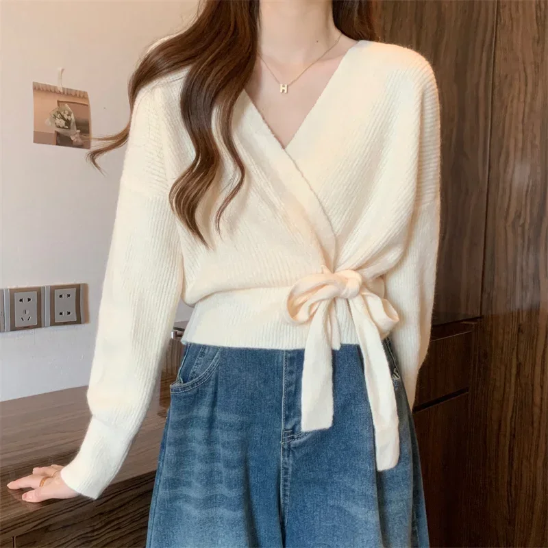 cardigan portefeuille tricoté pour femmes, avec cravate latérale, surplis sur le devant, veste pull, automne hiver, mode élégante pour dames cardigan portefeuille tricoté pour femmes, avec cravate latérale, surplis sur le devant, veste pull, automne hiver, mode élégante pour dames