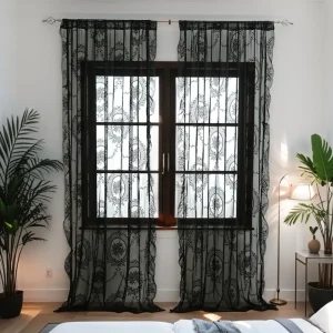 Rideau Floral en dentelle française, 2 pièces, élégant bord à volants, rideau de gaze rustique brodé, Voile rétro pour chambre à coucher Rideau Floral en dentelle française, 2 pièces, élégant bord à volants, rideau de gaze rustique brodé, Voile rétro pour chambre à coucher