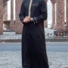 2025islamic musulman arabe hommes robe à manches longues brodé col montant arabe thobe pour hommes