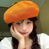 japonais rose pêche fille peintre chapeau respirant petite feuille béret fruits casquettes frais mignon décontracté bonnet béret casquette femmes filles