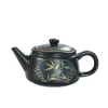 théière en céramique chic de 250ml, théière noire faite à la main avec inscriptions dorées, bouilloire à thé rétro kung fu, service à thé