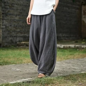 Japonais nouveau coton et lin bloomers Zen taille élastique pantalon ample pantalon décontracté pour femme Japonais nouveau coton et lin bloomers Zen taille élastique pantalon ample pantalon décontracté pour femme