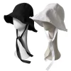 chapeaux seau en lin d'inspiration japonaise, chapeau d'été avec fermeture à cravate, chapeau de soleil à large bord pour femmes, protection uv, pare soleil respirant, chapeau de plage