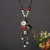 style ethnique créatif turquoise bijoux en bois gland collier vintage jade longue chaîne de pull bohème en bois pendentif collier