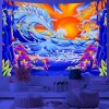 tapisserie murale japonaise réactive uv, grandes vagues, mont fuji, pour décoration de chambre, rideau esthétique, couverture, décoration murale de maison