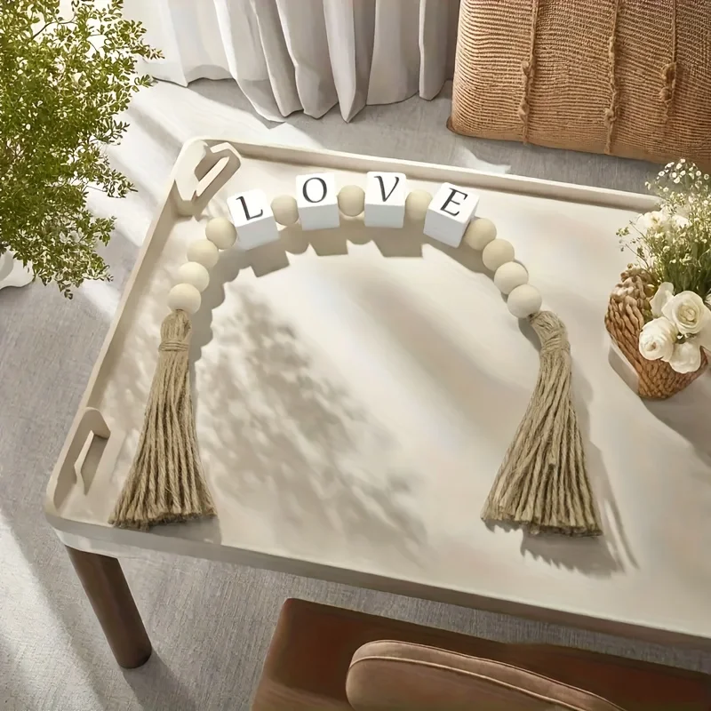 guirlande de pampilles en perles de lettres en bois, corde de chanvre créative, décoration de maison, couronne moderne, ornement de salon et de chambre à coucher guirlande de pampilles en perles de lettres en bois, corde de chanvre créative, décoration de maison, couronne moderne, ornement de salon et de chambre à coucher
