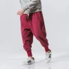 coton lin sarouel hommes streetwear joggers nouveau baggy goutte entrejambe pantalon pantalon décontracté hommes pantalons de survêtement