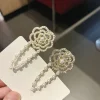 pince à cheveux camélia en perles et strass de style coréen, pince à bec de canard latéral en perles, frange cassée pour femmes, accessoires pour cheveux