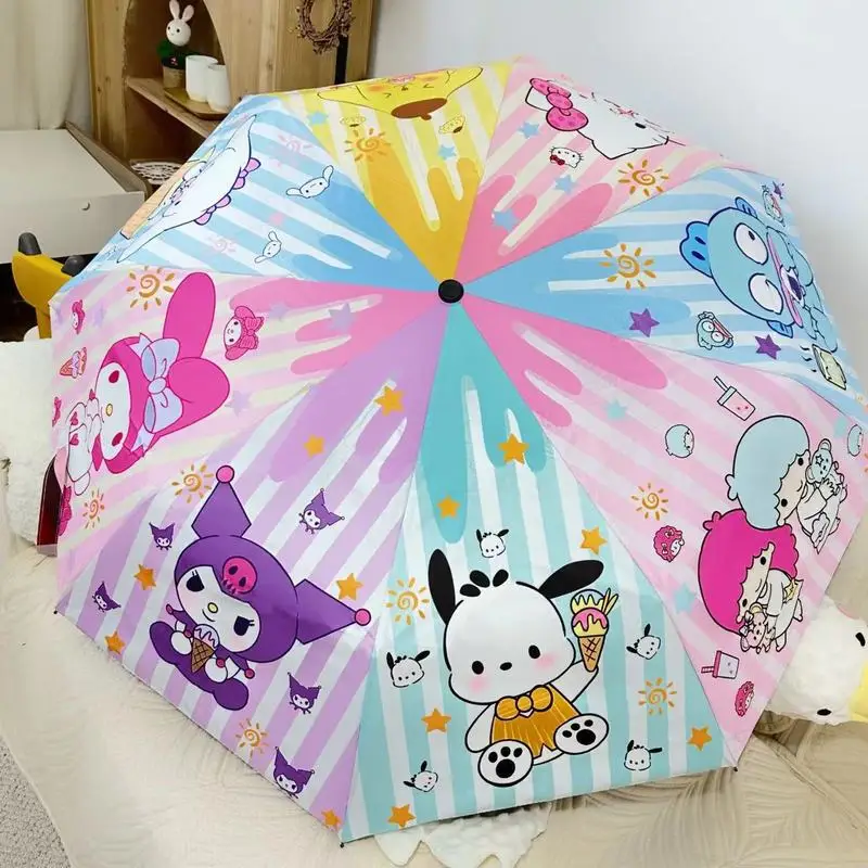 Nouveau Sanrio parapluie Kawaii Kuromi dessin animé pare-soleil automatique parapluie de soleil protection solaire Anti-Ultraviolet parapluie pliant Nouveau Sanrio parapluie Kawaii Kuromi dessin animé pare-soleil automatique parapluie de soleil protection solaire Anti-Ultraviolet parapluie pliant