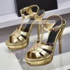 sandales à plateforme en cuir brillant pour femmes, chaussures ouvertes parker, sangle de rinçage, talons hauts pour dames, motif pierre, sexy, élégantes, chaussures de luxe
