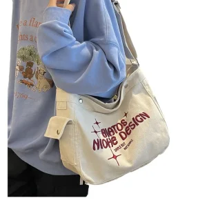 Sac en toile simple japonais, sac à bandoulière de grande capacité pour classe de banlieue, fourre-tout brodé pour femmes, sacs seau