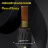 parapluie pliant automatique, extra large, plié, manche en bois, résistant au vent, pare soleil durable et résistant au vent