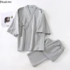 ensemble pyjama deux pièces pour hommes, kimono de style japonais, 100% coton, couche d'air épaisse et chaude, vêtements de maison, automne et hiver