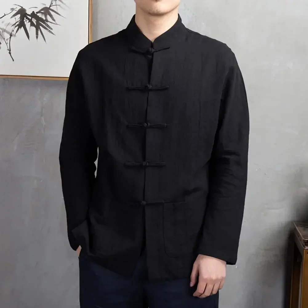 costume tang chinois traditionnel en coton pour hommes, haut à manches longues, uniforme de kung fu tai chi, chemise, manteau chemisier, printemps automne costume tang chinois traditionnel en coton pour hommes, haut à manches longues, uniforme de kung fu tai chi, chemise, manteau chemisier, printemps automne