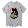 Été kawaii chat mangeant des nouilles ramen anime t shirt hommes/femmes vêtements harajuku vêtements unisexe hauts t shirts graphiques t shirts été