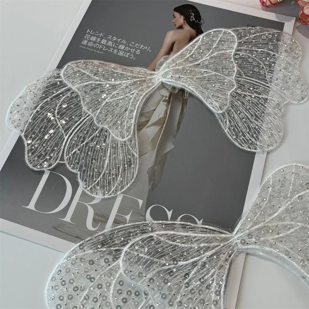 patchs en dentelle avec nœud brodé de perles argentées, voile de mariée, robe de mariée, vêtements, couvre chef, accessoires de couture patchs en dentelle avec nœud brodé de perles argentées, voile de mariée, robe de mariée, vêtements, couvre chef, accessoires de couture