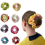 Chouchous en tricot coloré avec détails de contraste de couleur, bandes élastiques douces, accessoires pour femmes et filles Chouchous en tricot coloré avec détails de contraste de couleur, bandes élastiques douces, accessoires pour femmes et filles