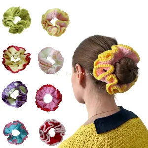 Chouchous en tricot coloré avec détails de contraste de couleur, bandes élastiques douces, accessoires pour femmes et filles Chouchous en tricot coloré avec détails de contraste de couleur, bandes élastiques douces, accessoires pour femmes et filles
