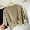 Été dames décontracté dos nu t shirt coréen femmes col rond ample doux épicé vent à manches courtes culture hauts femmes vêtements