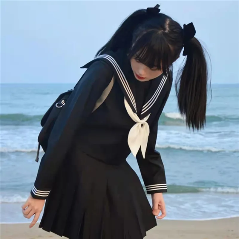 uniformes scolaires japonais style étudiant filles bleu marine, costume femmes sexy noir jk, longue robe trempée marin chemisier jupe plissée uniformes scolaires japonais style étudiant filles bleu marine, costume femmes sexy noir jk, longue robe trempée marin chemisier jupe plissée