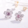 boucles d'oreilles en argent sterling 925, bijoux incrustés de fleurs de cerisier, clous d'oreilles en zircon rose, simples et populaires pour femmes