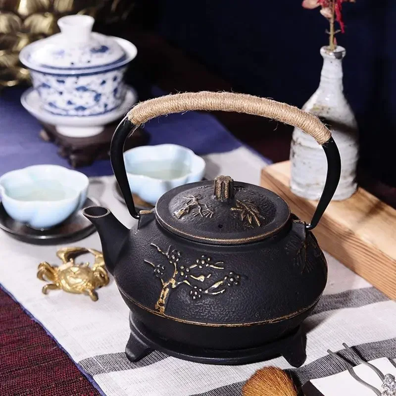 ensemble de théière en fonte japonaise, bouilloire de cuisine en acier inoxydable, verres, fleur de prunier, 900ml ensemble de théière en fonte japonaise, bouilloire de cuisine en acier inoxydable, verres, fleur de prunier, 900ml