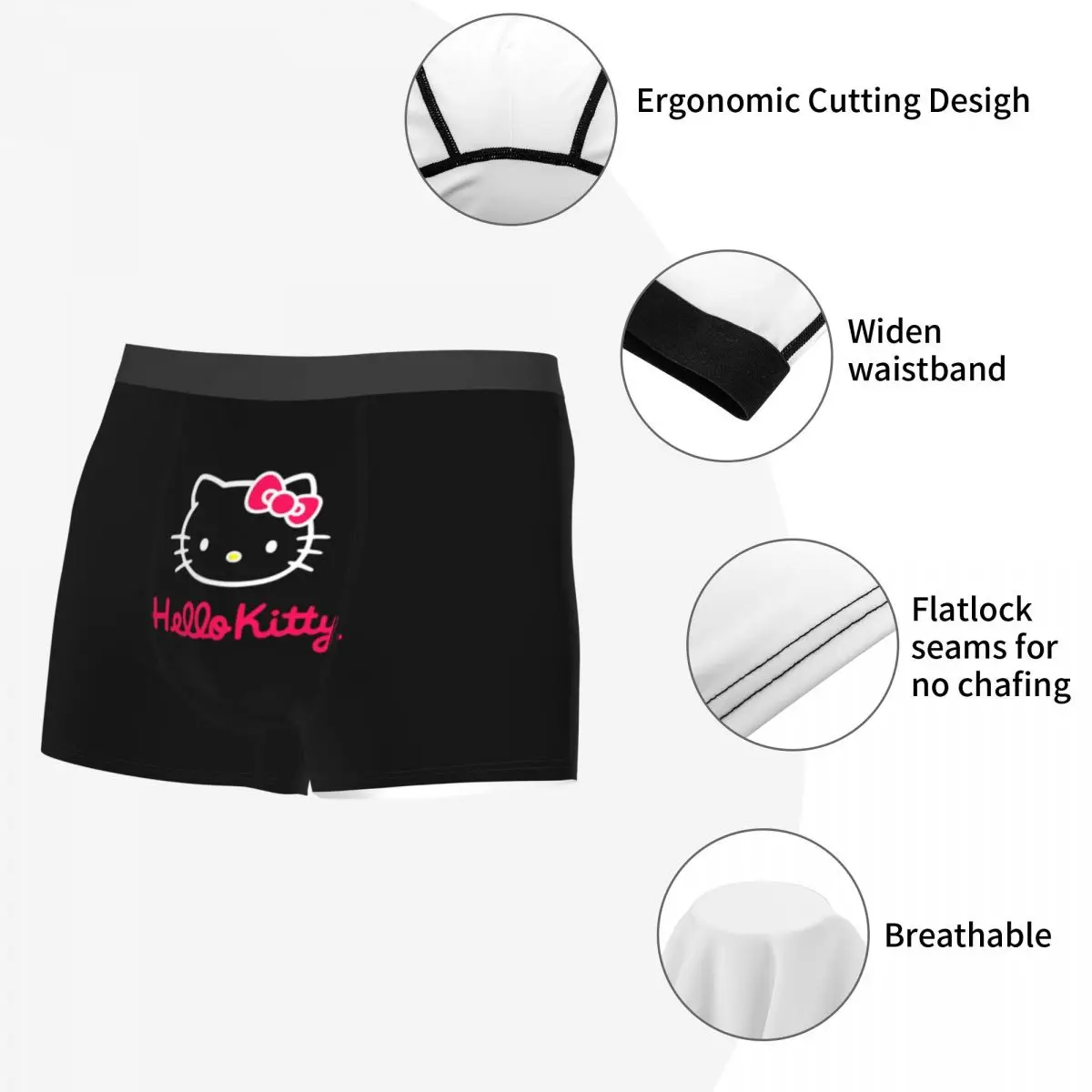 hello kitty boxer mignon pour hommes, sous vêtements ultra doux, culotte fantaisie imprimée hello kitty boxer mignon pour hommes, sous vêtements ultra doux, culotte fantaisie imprimée