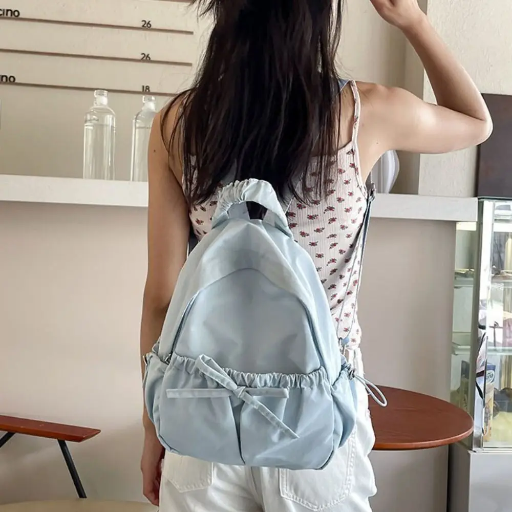 sac à main à nœud de style coréen, sac à dos en nylon de couleur unie, grande capacité, sac à bandoulière froissé, voyage sac à main à nœud de style coréen, sac à dos en nylon de couleur unie, grande capacité, sac à bandoulière froissé, voyage