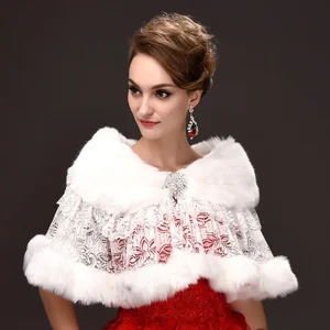 Châle en dentelle forale creuse en fausse fourrure blanche pour patients de mariage, cape avec biscuits structurée, manteau court, haussement d&rsquo;épaules d&rsquo;hiver, robe de soirée