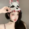 masques sanglants demi visage d'halloween, masque de fête de crâne d'anime, accessoire squelette féroce tigre fourchette de nuit tengu homme loup cosplay décor de fête