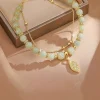 bracelet en jade vert de style chinois pour femmes, couleur or exquise, feuilles, double chaîne, cadeaux pour filles, 2026