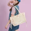 sac à main en pvc transparent avec ruban en satin de grande capacité, fourre tout lolita, doux, dessin animé japonais