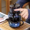service à thé semi automatique, service à thé chinois en céramique, tasse à thé en argile violette, service à théière kung fu, 8 pièces
