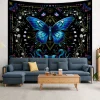 tapisserie papillon bleu 1 pièce, tapisserie florale bohème, tapisserie végétale, tapisserie ciel étoilé phase de lune, belle tapisserie