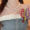 bijoux chics coréens, cadeau de fleurs, collier de perles, marguerite, fleurs, ornements, bohème, ras du cou, pendentif y2k, clavicule, vacances
