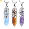 CSJA Collier dragon prisme hexagonal, pierre naturelle et cristaux  , cristal de quartz , oeil de tigre , collier pierre , collier pierre naturelle , pendentif pierre naturelle , pierres naturelles véritables E853