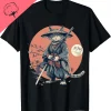 tatouage de chat samouraï japonais, t shirt chat ninja kawaii, vêtements de rue cool et décontractés pour hommes, hauts camisetas