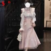 japonais rojita mini série sc chemisier rose et blanc jupe sirène élégante produite en série manches longues chemise à simple boutonnage fille