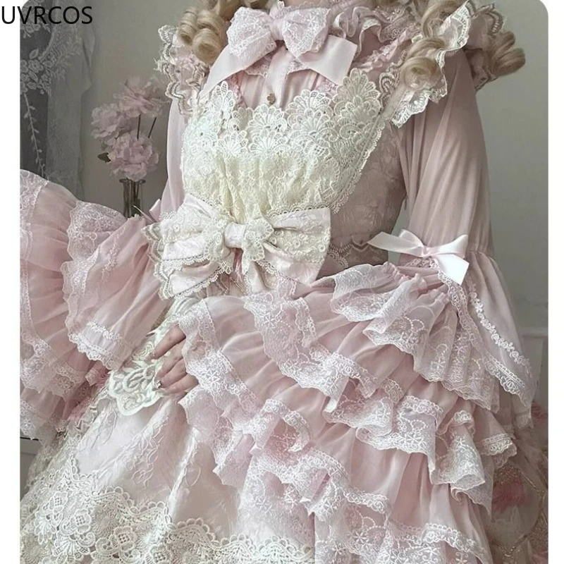 rose japon lolita manches évasées doux nœud chemises y2k esthétique slash cou dentelle patchwork blouse femmes ample grunge à volants blusas rose japon lolita manches évasées doux nœud chemises y2k esthétique slash cou dentelle patchwork blouse femmes ample grunge à volants blusas