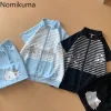 japonais rayé femmes t shirts 2025 ropa mujer à manches courtes col montant t shirts demi fermeture éclair camisetas y2k hauts décontracté été t shirt