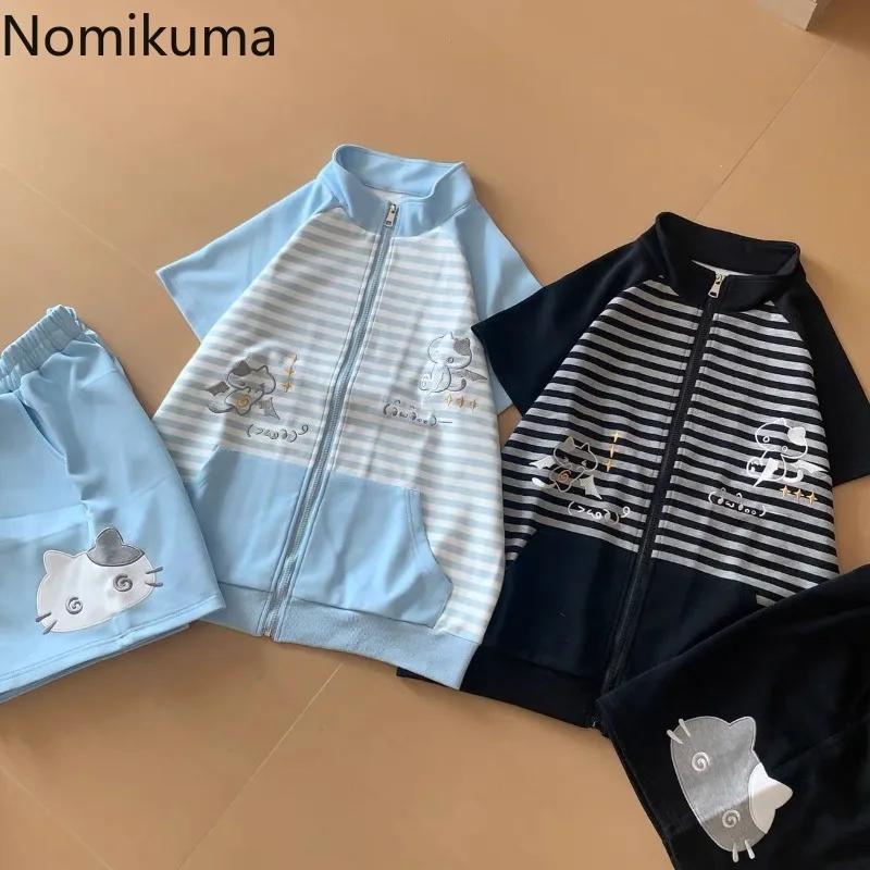 japonais rayé femmes t shirts 2025 ropa mujer à manches courtes col montant t shirts demi fermeture éclair camisetas y2k hauts décontracté été t shirt japonais rayé femmes t shirts 2025 ropa mujer à manches courtes col montant t shirts demi fermeture éclair camisetas y2k hauts décontracté été t shirt