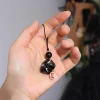 argent obsidienne chat chanceux chat tresse corde pendentif pierre adorable sac breloques tissage corde bonne fortune voiture porte clés petits cadeaux