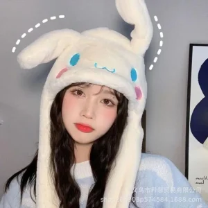 Chapeau coupe-vent en peluche Kawaii pour couple, Cinnamoroll, My Melody, Kuromi, Hello Kitty, oreilles mobiles, point de dessin animé, extérieur, chaud
