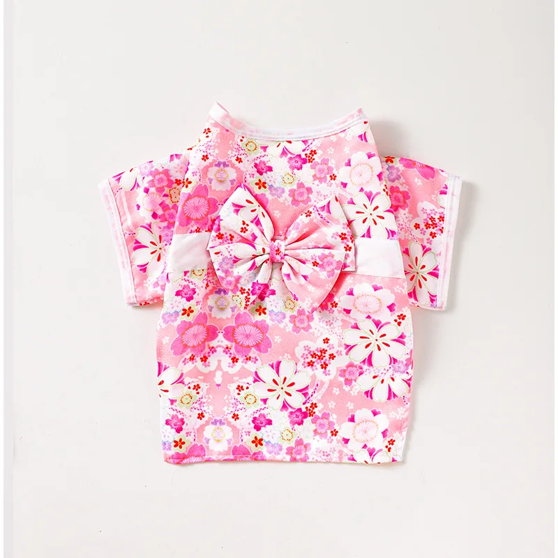 adorable robe kimono en brocart pour animaux de compagnie, robe de style japonais pour animaux de compagnie, motif floral avec nœud papillon, costume pour chiens et chats adorable robe kimono en brocart pour animaux de compagnie, robe de style japonais pour animaux de compagnie, motif floral avec nœud papillon, costume pour chiens et chats