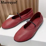 Chaussures de Ballet à semelle souple en cuir véritable pour femmes, bout rond, une sangle, couleur unie, Mary Jane, chaussures plates simples, printemps automne Chaussures de Ballet à semelle souple en cuir véritable pour femmes, bout rond, une sangle, couleur unie, Mary Jane, chaussures plates simples, printemps automne