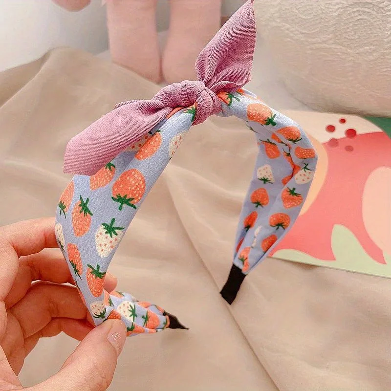 bandeau à nœud papillon imprimé fruits, bandeau à fraises pour femmes et filles, cerceau large coréen en tissu, couvre chef, accessoires pour cheveux quotidiens bandeau à nœud papillon imprimé fruits, bandeau à fraises pour femmes et filles, cerceau large coréen en tissu, couvre chef, accessoires pour cheveux quotidiens