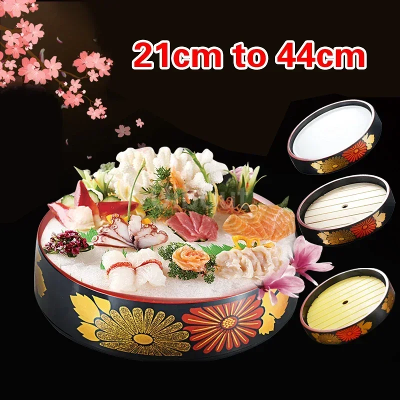 Seau à sushi japonais sashimi poisson cru plat de fruits de mer sushi cuisine plat de fruits nourriture chrysanthème plateau rond saumon assiette de glace Seau à sushi japonais sashimi poisson cru plat de fruits de mer sushi cuisine plat de fruits nourriture chrysanthème plateau rond saumon assiette de glace