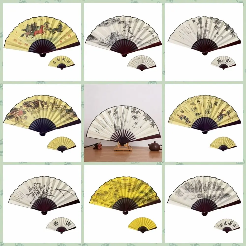 Éventail pliant à poignée en bambou, Style rétro chinois, tissu en soie, gravure Laser, peinture traditionnelle chinoise, éventail en bambou Éventail pliant à poignée en bambou, Style rétro chinois, tissu en soie, gravure Laser, peinture traditionnelle chinoise, éventail en bambou