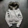 veste gothique à capuche doublée de fourrure vintage y2k pour femme, manteau blanc avec fermeture éclair et boutons avec bordure en fausse fourrure, manteaux chauds décontractés à la mode